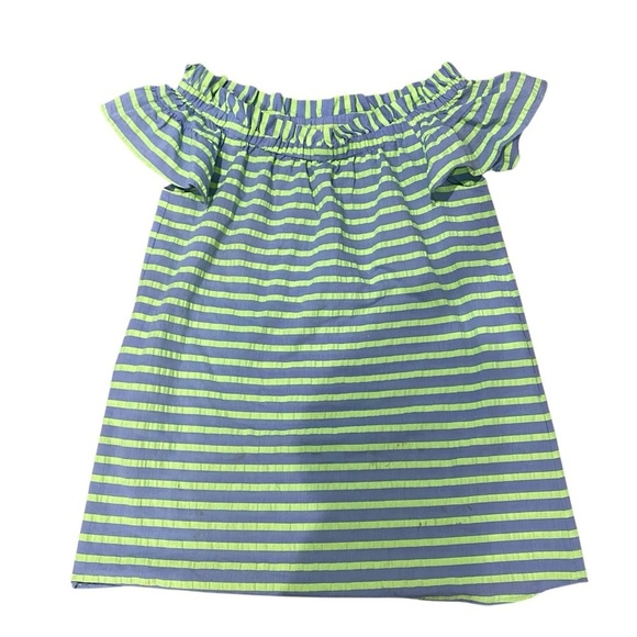 Corey Lynn Calter Anthropologie Bayside Off Shoulder Dress Green Striped Size L - Picture 2 of 11